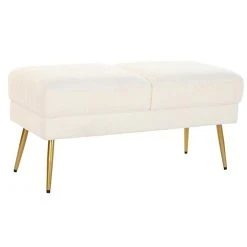 Pegane Banquette En Métal Coloris Blanc Et Pieds Doré- Longueur 106 X Profo...