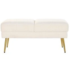 Pegane Banquette En Métal Coloris Blanc Et Pieds Doré- Longueur 106 X Profo... -Magasin Joss & Main banquette en metal coloris blanc et pieds dore longueur 106 x profondeur 45 x hauteur 50 cm 13600908 37358204 1140x1140