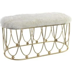 Pegane Banquette En Métal Coloris Blanc Et Pieds Doré- Longueur 91 X Profon...