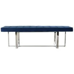Pegane Banquette En Velours Bleu Et Pieds En Acier - Longueur 150 X Profondeu...
