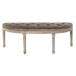 Pegane Banquette En Velours Et Bois De Caoutchouc Coloris Gris/Naturel - Long...