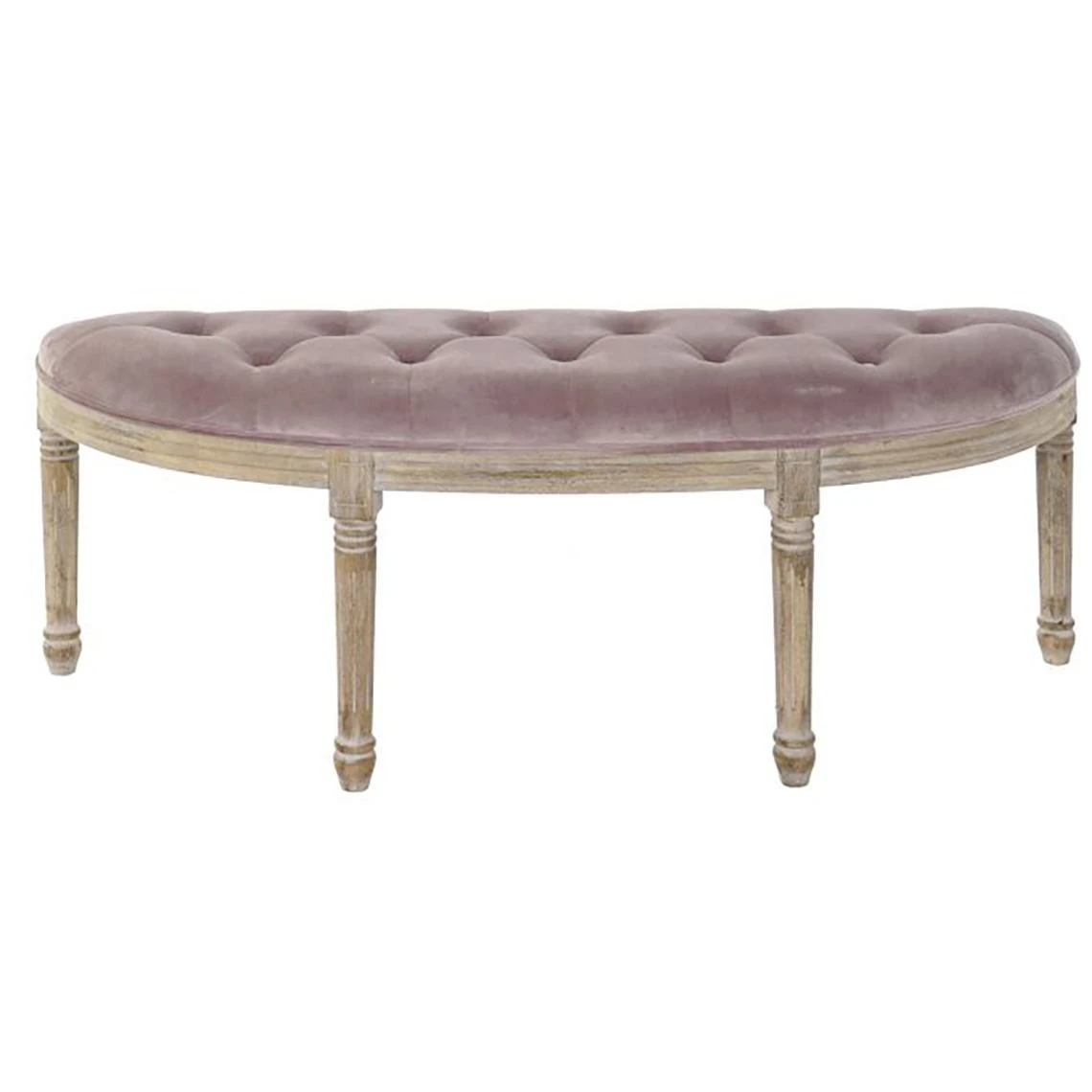 Pegane Banquette En Velours Et Bois De Caoutchouc Coloris Rose Pâle/ Naturel... 1 Pegane Banquette En Velours Et Bois De Caoutchouc Coloris Rose Pâle/ Naturel...