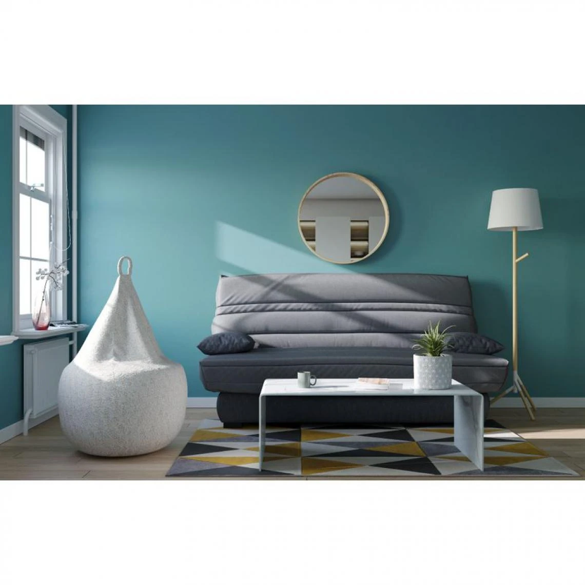 BUT Banquette Lit Clic Clac DALLAS Tissu Gris Clair 2 BUT Banquette Lit Clic Clac DALLAS Tissu Gris Clair – Image 2