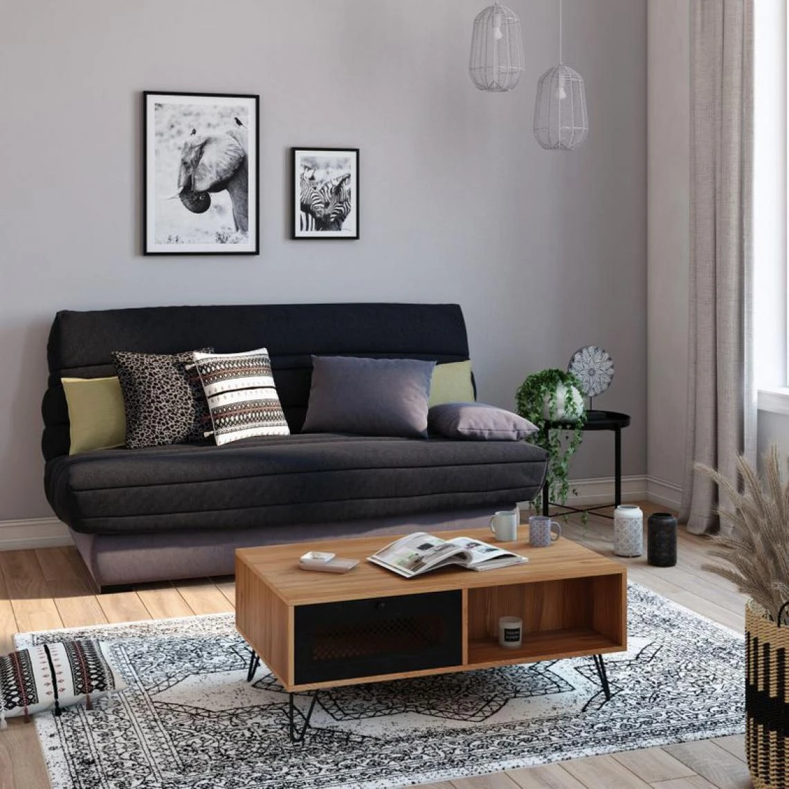 BUT Banquette Lit Clic Clac DALLAS Tissu Noir 2 BUT Banquette Lit Clic Clac DALLAS Tissu Noir – Image 2