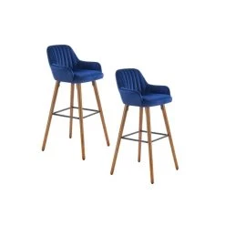 Carellia BEETHOVEN Lot De 2 Tabourets De Bar En Tissu - Bleu