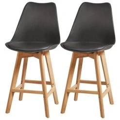 SANS MARQUE BJORN Lot De 2 Tabourets De Comptoir Pieds En Bois Hetre Massif - Reve...