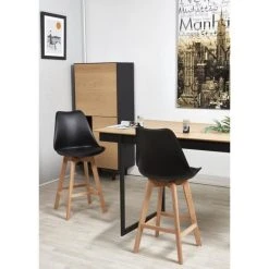 SANS MARQUE BJORN Lot De 2 Tabourets De Comptoir Pieds En Bois Hetre Massif - Reve... -Magasin Joss & Main bjorn lot de 2 tabourets de comptoir pieds en bois hetre massif revetement simili noir scandinave assise h 65cm 7555398 23354699 1140x1140