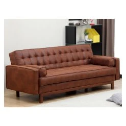 Vente-unique Canapé Convertible Clic-clac En Microfibre ELEANOR - Marron Effet Vin... -Magasin Joss & Main canape 176595
