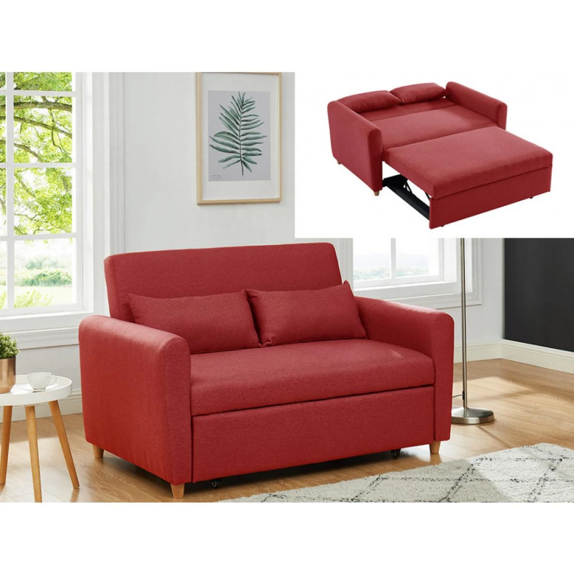 Vente-unique Canapé 2 Places Convertible En Tissu AYLA - Rouge 3 Vente-unique Canapé 2 Places Convertible En Tissu AYLA - Rouge – Image 3