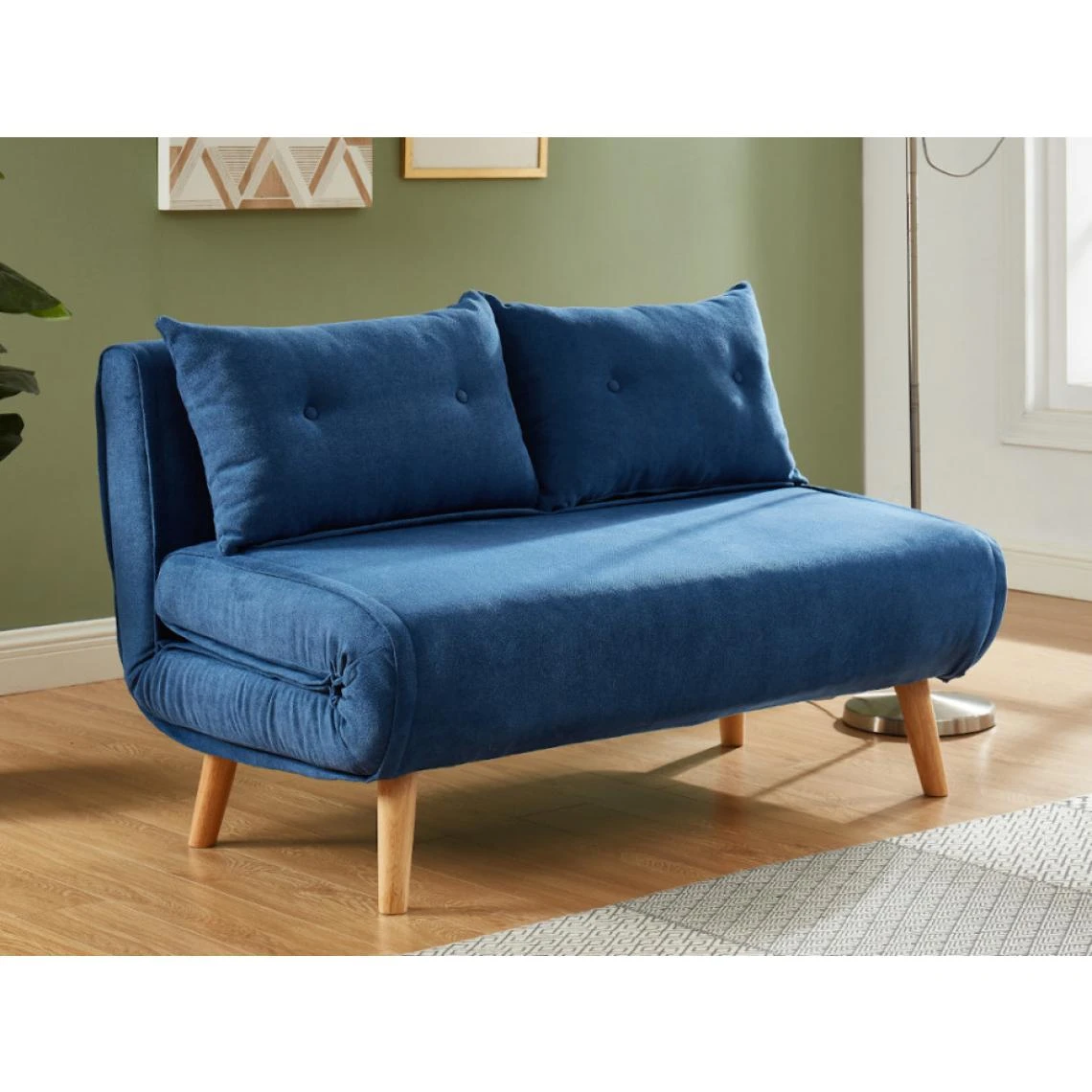 Vente-unique Canapé 2 Places Convertible En Tissu VALERIO - Bleu 3 Vente-unique Canapé 2 Places Convertible En Tissu VALERIO - Bleu – Image 3