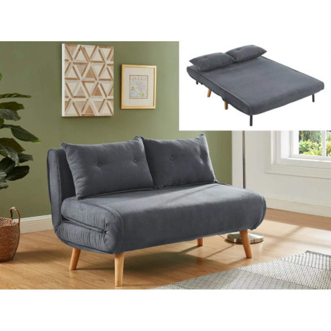 Vente-unique Canapé 2 Places Convertible En Tissu VALERIO - Gris 1 Vente-unique Canapé 2 Places Convertible En Tissu VALERIO - Gris