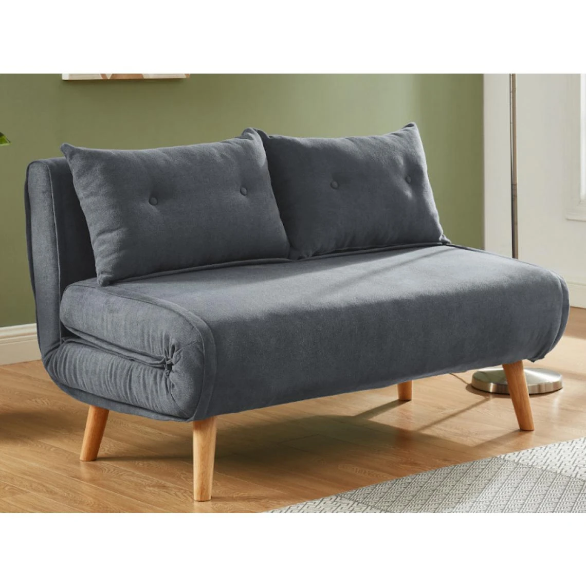 Vente-unique Canapé 2 Places Convertible En Tissu VALERIO - Gris 3 Vente-unique Canapé 2 Places Convertible En Tissu VALERIO - Gris – Image 3