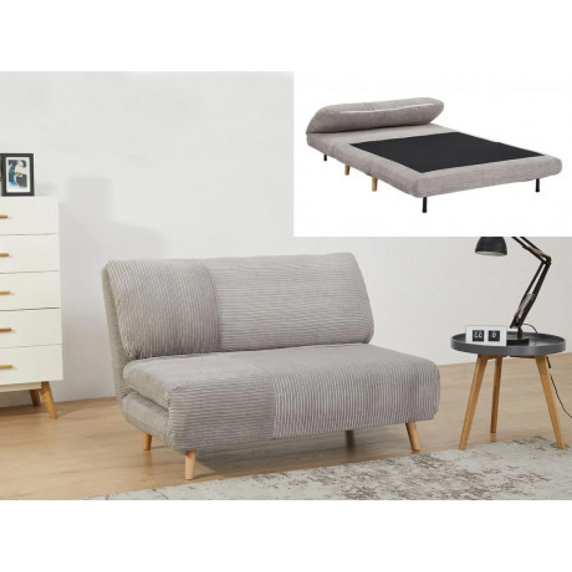 Vente-unique Canapé 2 Places Convertible En Velours Côtelé PALULA - Gris Clair 1 Vente-unique Canapé 2 Places Convertible En Velours Côtelé PALULA - Gris Clair