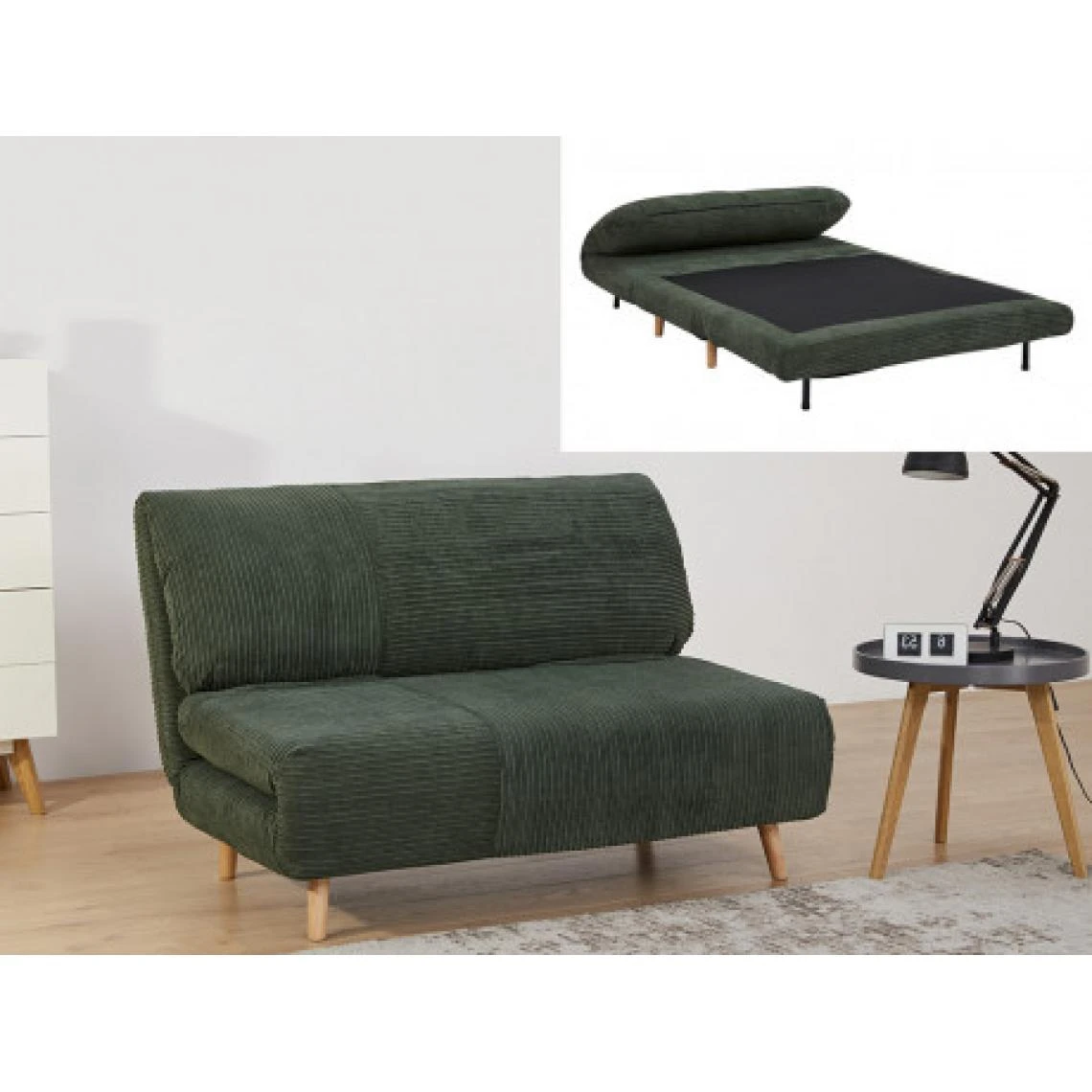 Vente-unique Canapé 2 Places Convertible En Velours Côtelé PALULA - Vert Foncé 1 Vente-unique Canapé 2 Places Convertible En Velours Côtelé PALULA - Vert Foncé