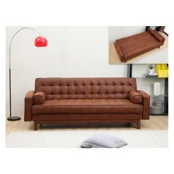 Vente-unique Canapé Convertible Clic-clac En Microfibre ELEANOR - Marron Effet Vin... -Magasin Joss & Main canape 233957 2