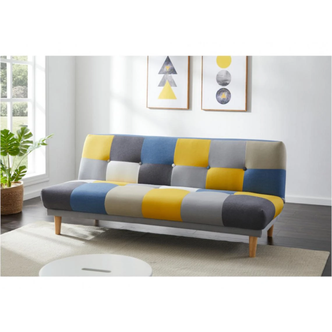 Vente-unique Canapé 3 Places Convertible Clic-clac En Tissu MARDAG - Patchwork Gri... 2 Vente-unique Canapé 3 Places Convertible Clic-clac En Tissu MARDAG - Patchwork Gri... – Image 2