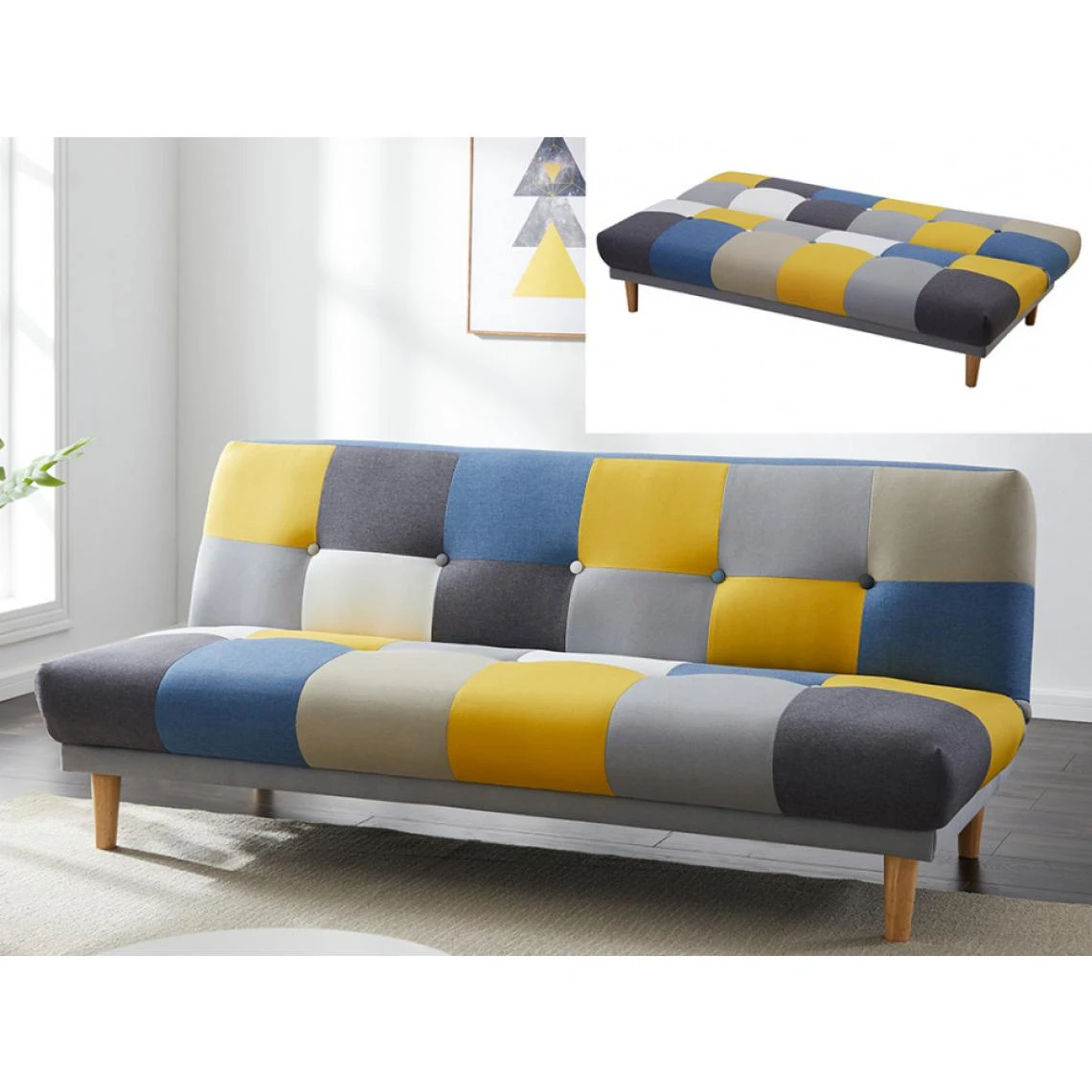 Vente-unique Canapé 3 Places Convertible Clic-clac En Tissu MARDAG - Patchwork Gri... 3 Vente-unique Canapé 3 Places Convertible Clic-clac En Tissu MARDAG - Patchwork Gri... – Image 3