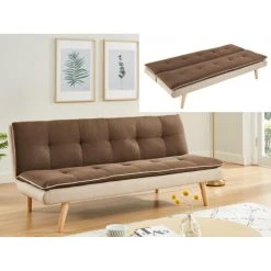Vente-unique Canapé 3 Places Convertible Clic-clac En Tissu MOUFFETARD - Marron Et...