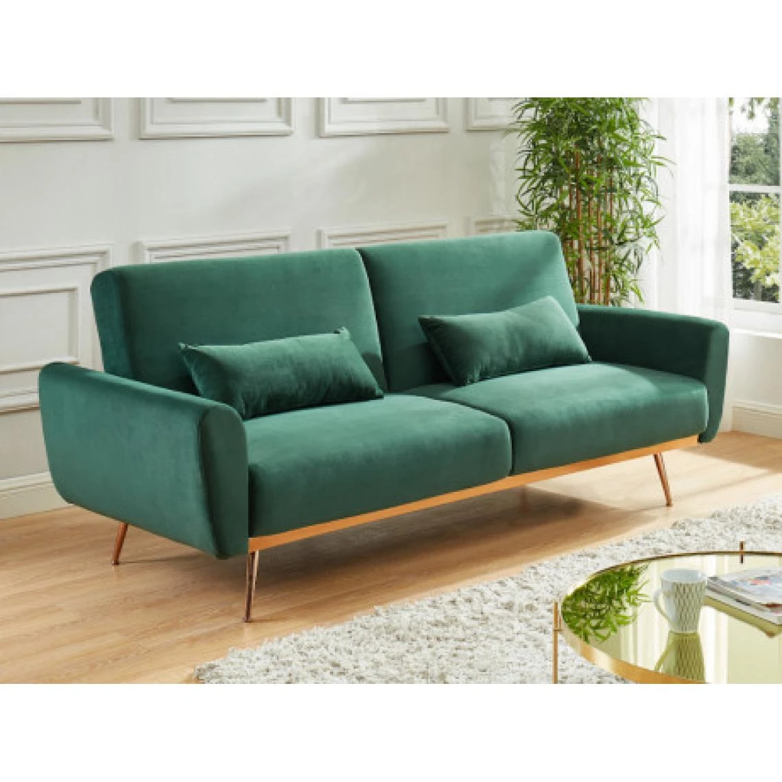 Vente-unique Canapé 3 Places Convertible Clic-clac En Velours LAUNEI - Vert Sapin 1 Vente-unique Canapé 3 Places Convertible Clic-clac En Velours LAUNEI - Vert Sapin