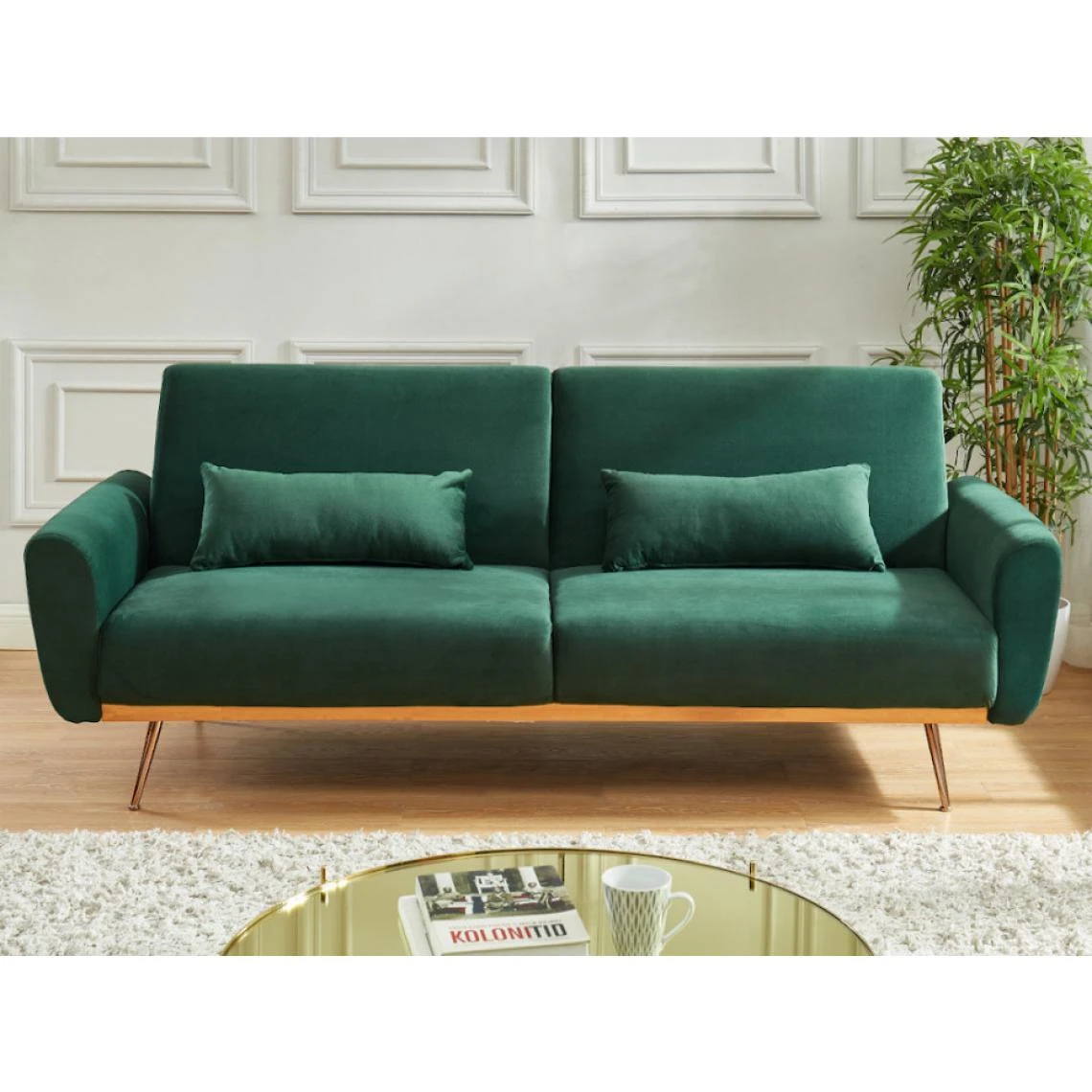 Vente-unique Canapé 3 Places Convertible Clic-clac En Velours LAUNEI - Vert Sapin 3 Vente-unique Canapé 3 Places Convertible Clic-clac En Velours LAUNEI - Vert Sapin – Image 3