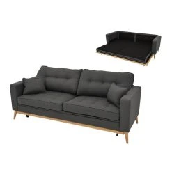 Vente-unique Canapé 3 Places Convertible En Tissu Anthracite KENZA
