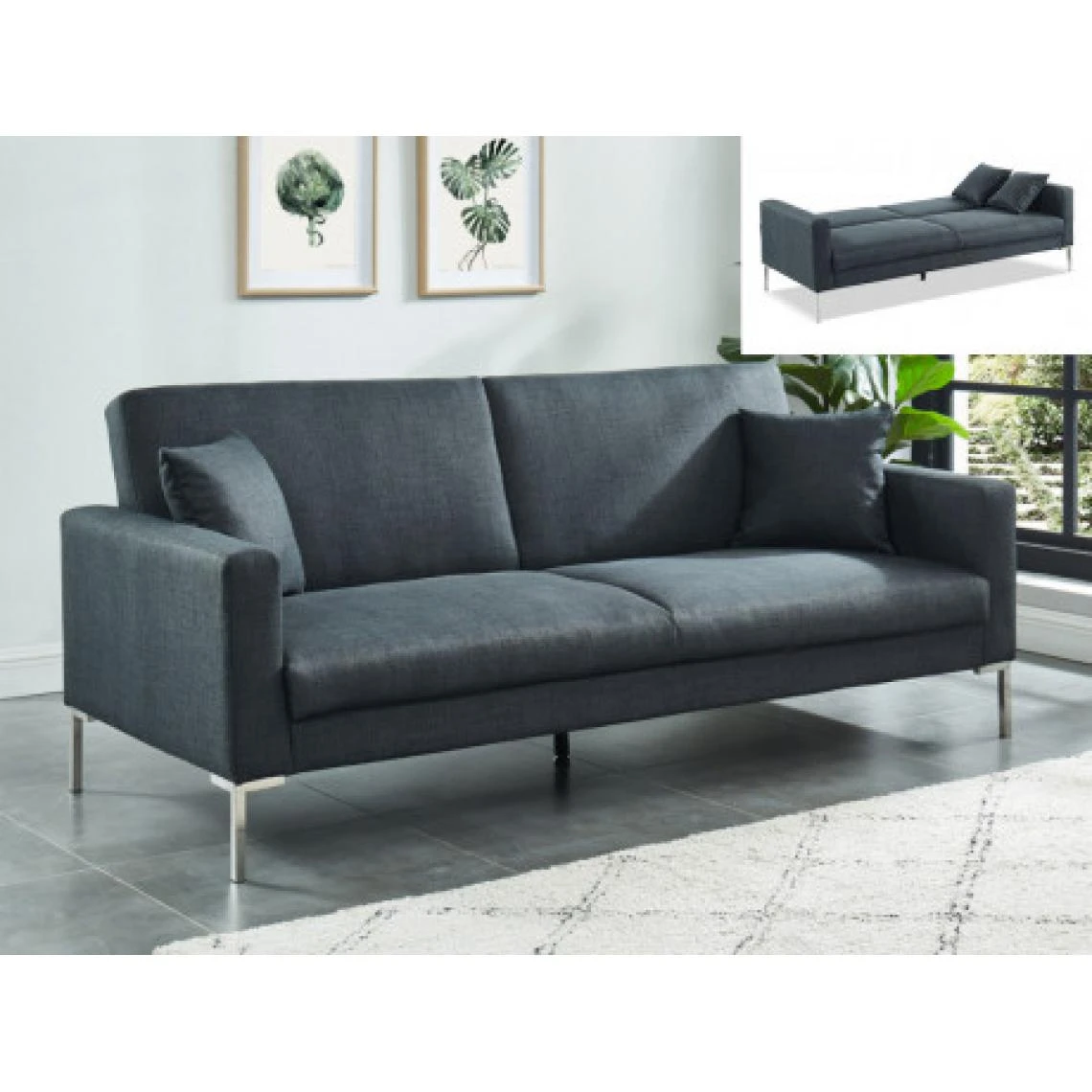 Vente-unique Canapé 3 Places Convertible En Tissu MUNIO - Anthracite 1 Vente-unique Canapé 3 Places Convertible En Tissu MUNIO - Anthracite