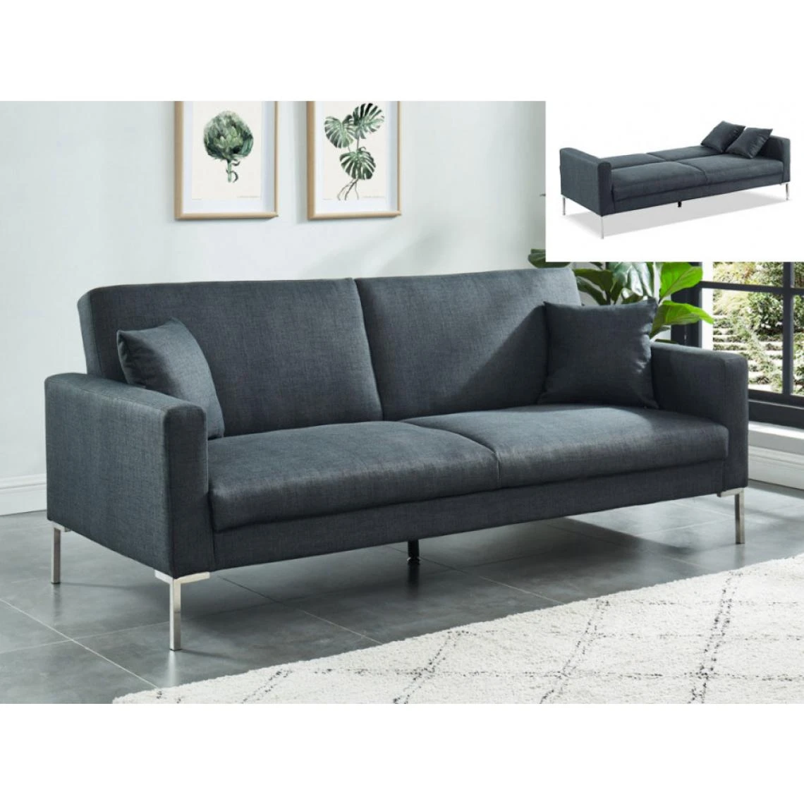 Vente-unique Canapé 3 Places Convertible En Tissu MUNIO - Anthracite 2 Vente-unique Canapé 3 Places Convertible En Tissu MUNIO - Anthracite – Image 2