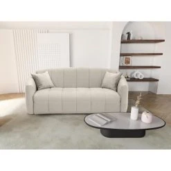 DUNLOPILLO Canapé 3 Places Convertible Express En Tissu Bouclette Crème - Couch...