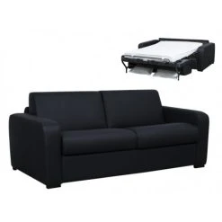 Vente-unique Canapé 3 Places Convertible Express En Cuir Noir BEVIS - Matelas 14 C...
