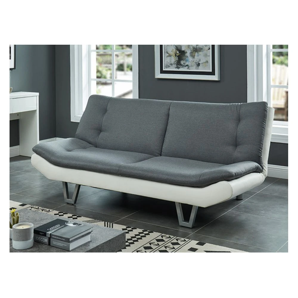 Vente-unique Canapé Convertible Clic Clac En Tissu UDARA - Gris Et Blanc 3 Vente-unique Canapé Convertible Clic Clac En Tissu UDARA - Gris Et Blanc – Image 3