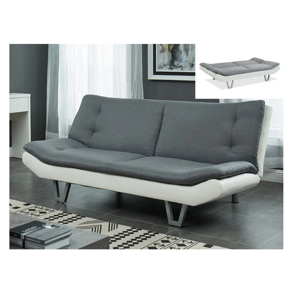 Vente-unique Canapé Convertible Clic Clac En Tissu UDARA - Gris Et Blanc 2 Vente-unique Canapé Convertible Clic Clac En Tissu UDARA - Gris Et Blanc – Image 2