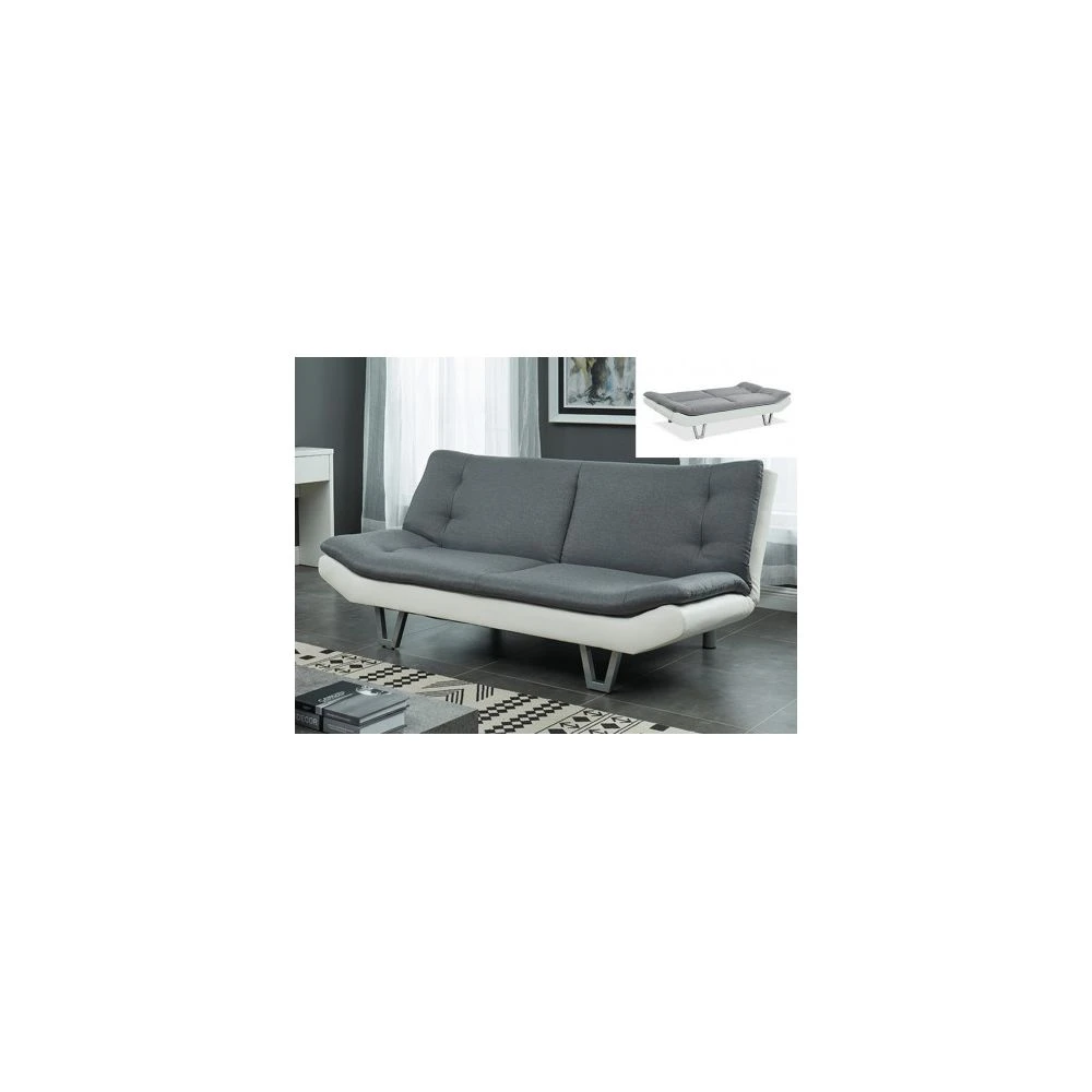 Vente-unique Canapé Convertible Clic Clac En Tissu UDARA - Gris Et Blanc 1 Vente-unique Canapé Convertible Clic Clac En Tissu UDARA - Gris Et Blanc