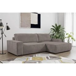 Vente-unique Canapé D'angle Convertible En Velours Côtelé Marron AMELIA - Angle ...