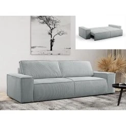 Vente-unique Canapé 3 Places Convertible En Velours Côtelé Gris Clair AMELIA