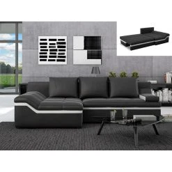 Vente-unique Canapé D'angle Convertible En Simili AZOLA - Noir - Angle Gauche
