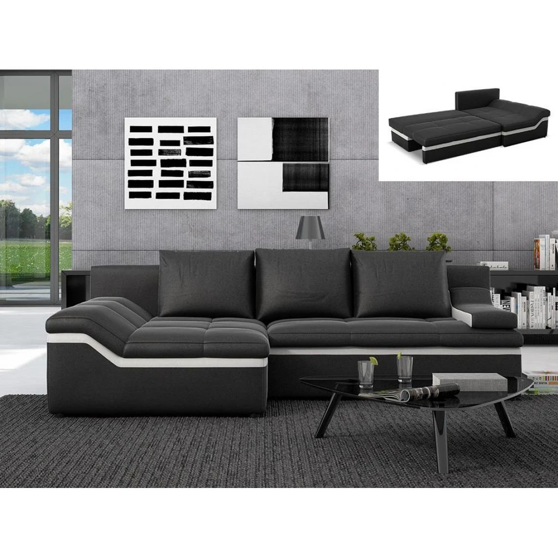 Vente-unique Canapé D'angle Convertible En Simili AZOLA - Noir - Angle Gauche 1 Vente-unique Canapé D'angle Convertible En Simili AZOLA - Noir - Angle Gauche