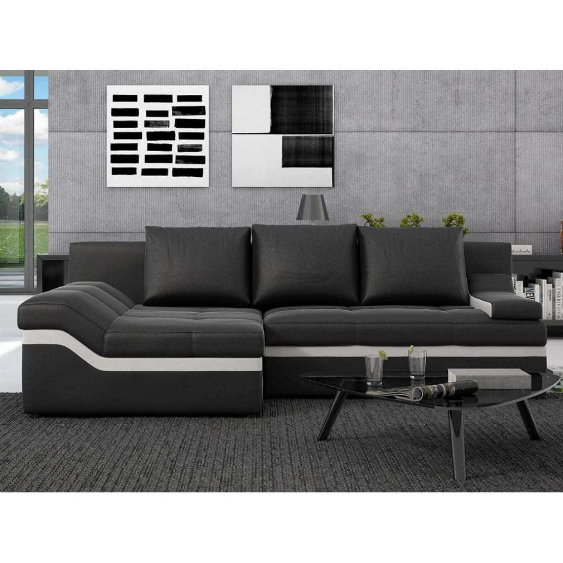 Vente-unique Canapé D'angle Convertible En Simili AZOLA - Noir - Angle Gauche 2 Vente-unique Canapé D'angle Convertible En Simili AZOLA - Noir - Angle Gauche – Image 2