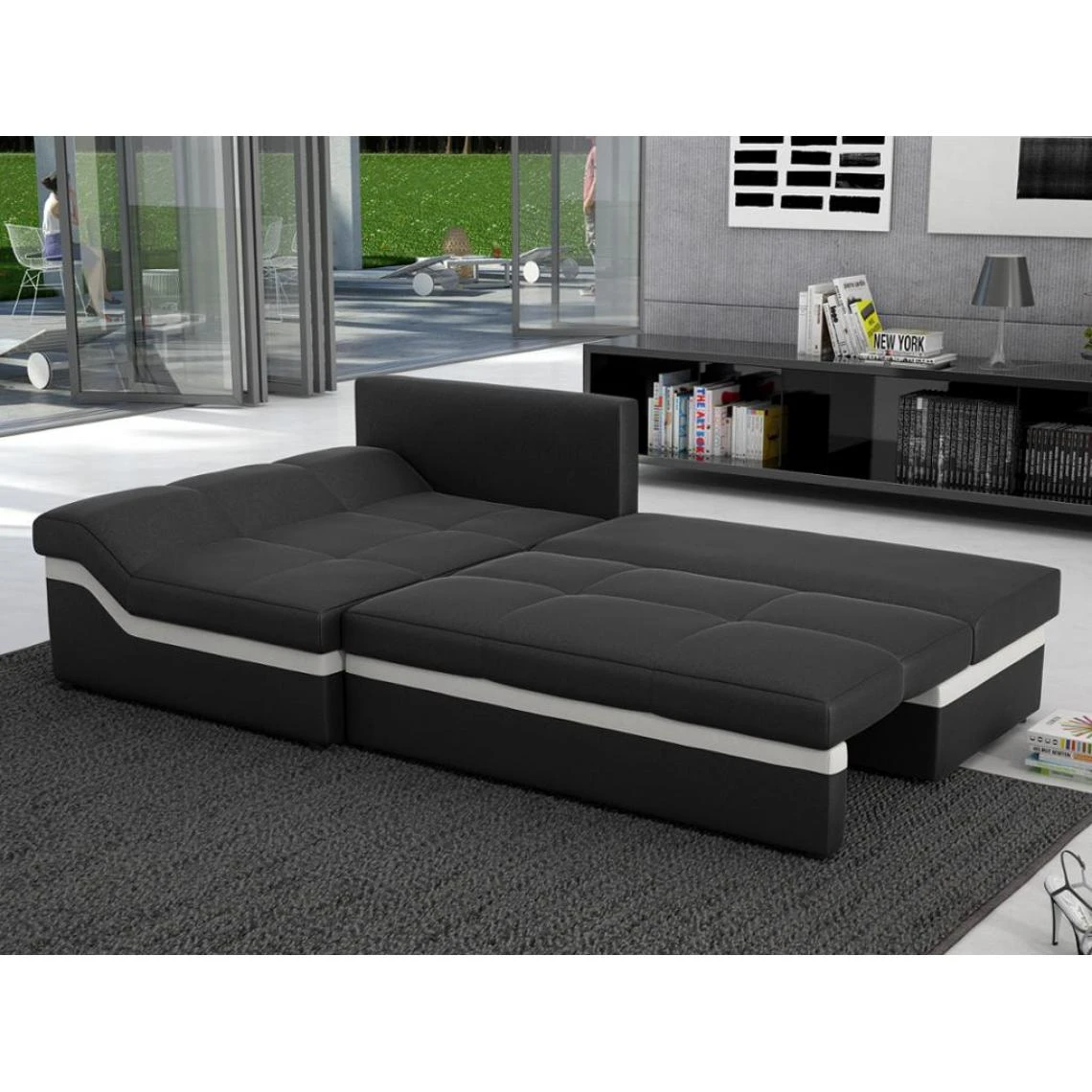 Vente-unique Canapé D'angle Convertible En Simili AZOLA - Noir - Angle Gauche 3 Vente-unique Canapé D'angle Convertible En Simili AZOLA - Noir - Angle Gauche – Image 3