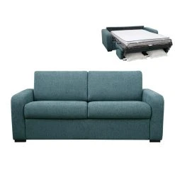 Vente-unique Canapé 3 Places Convertible Express En Tissu Bleu BEVIS - Matelas 14 ...
