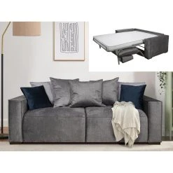 DUNLOPILLO Canapé 3 Places Convertible Express En Tissu Gris - Couchage 140 Cm -...