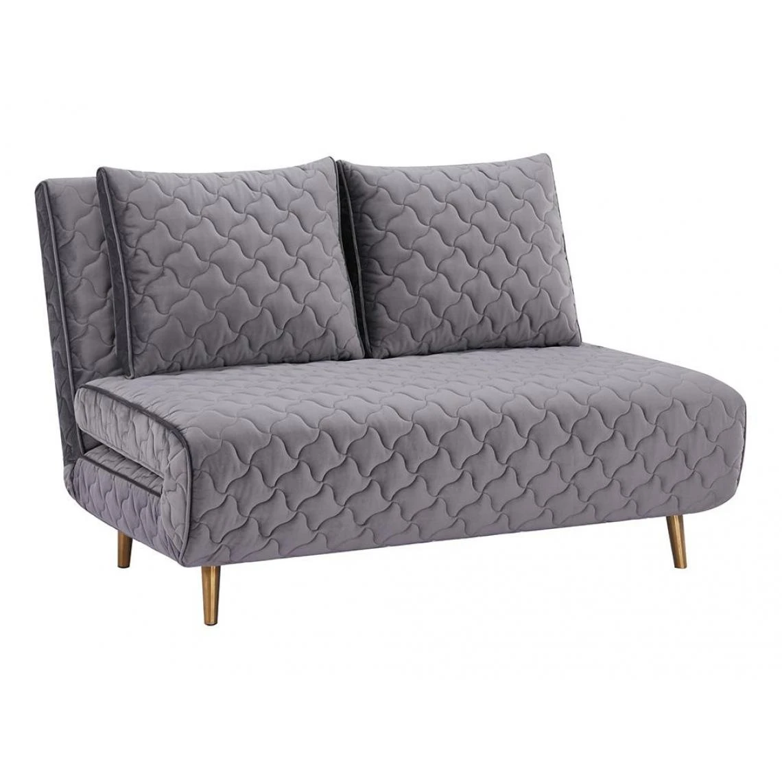 Vente-unique Canapé 2 Places Convertible En Velours Matelassé Gris CANELI 5 Vente-unique Canapé 2 Places Convertible En Velours Matelassé Gris CANELI – Image 5