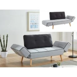 Vente-unique Canapé Convertible Clic-clac En Tissu EBATY II - Gris Clair Et Anthra...
