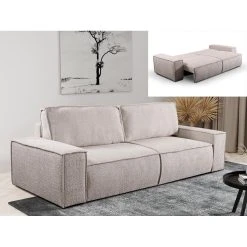 Vente-unique Canapé 3 Places Convertible En Tissu Bouclette Beige AMELIA