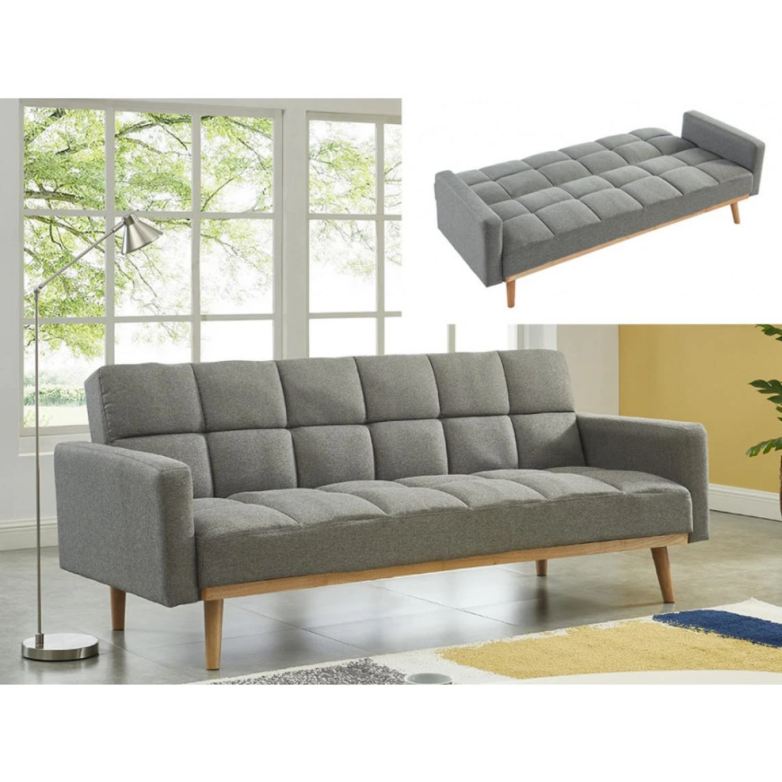 Vente-unique Canapé Convertible Clic-clac En Tissu GALATE - Gris Chiné 3 Vente-unique Canapé Convertible Clic-clac En Tissu GALATE - Gris Chiné – Image 3