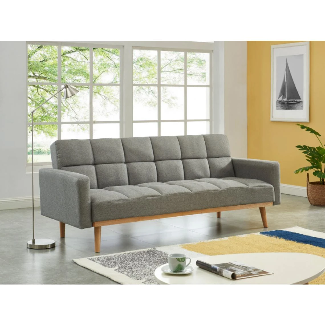 Vente-unique Canapé Convertible Clic-clac En Tissu GALATE - Gris Chiné 4 Vente-unique Canapé Convertible Clic-clac En Tissu GALATE - Gris Chiné – Image 4