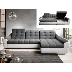 Vente-unique Canapé D'angle Droit Convertible En Tissu Et Simili Bicolore Gris Et ...