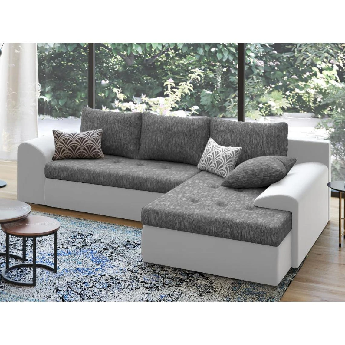 Vente-unique Canapé D'angle Réversible Et Convertible En Tissu Et Simili Gris Ch... 2 Vente-unique Canapé D'angle Réversible Et Convertible En Tissu Et Simili Gris Ch... – Image 2