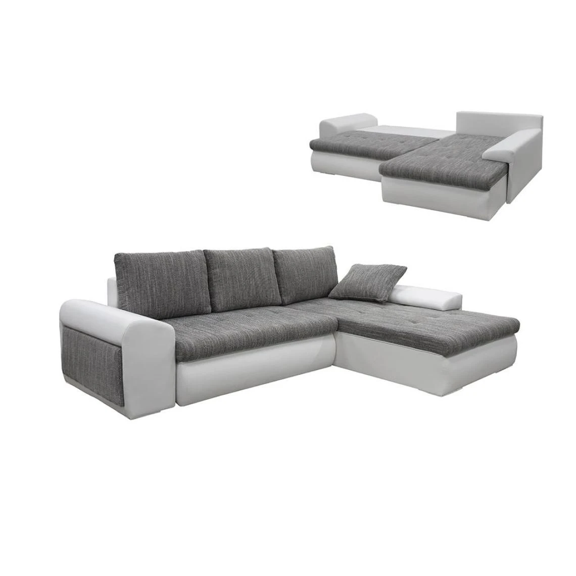Vente-unique Canapé D'angle Réversible Et Convertible En Tissu Et Simili Gris Ch... 3 Vente-unique Canapé D'angle Réversible Et Convertible En Tissu Et Simili Gris Ch... – Image 3
