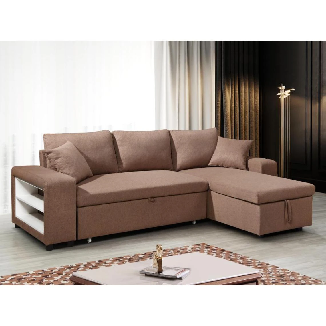 Vente-unique Canapé D'angle Convertible Et Réversible En Tissu Avec Coffre De Ran... 1 Vente-unique Canapé D'angle Convertible Et Réversible En Tissu Avec Coffre De Ran...