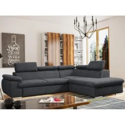 Vente-unique Canapé D'angle Convertible En Tissu Avec Coffre De Rangement FABIEN -...